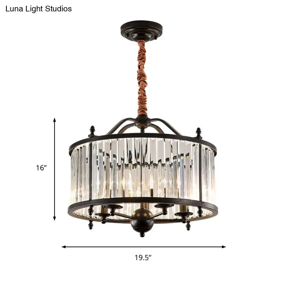 Rustic Crystal Prism Chandelier - Hanging Ceiling Light for Dining Room (3/5 Lights, Black)