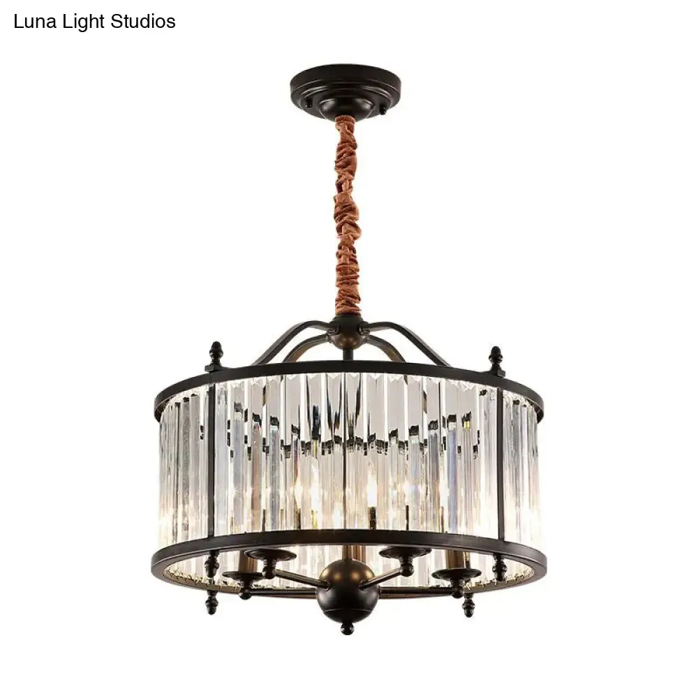 Rustic Crystal Prism Chandelier - Hanging Ceiling Light for Dining Room (3/5 Lights, Black)