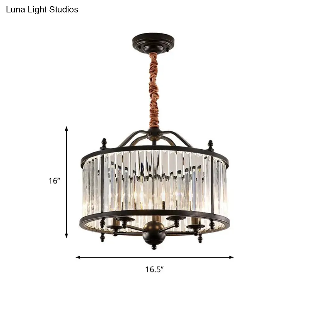 Rustic Crystal Prism Chandelier - Hanging Ceiling Light for Dining Room (3/5 Lights, Black)
