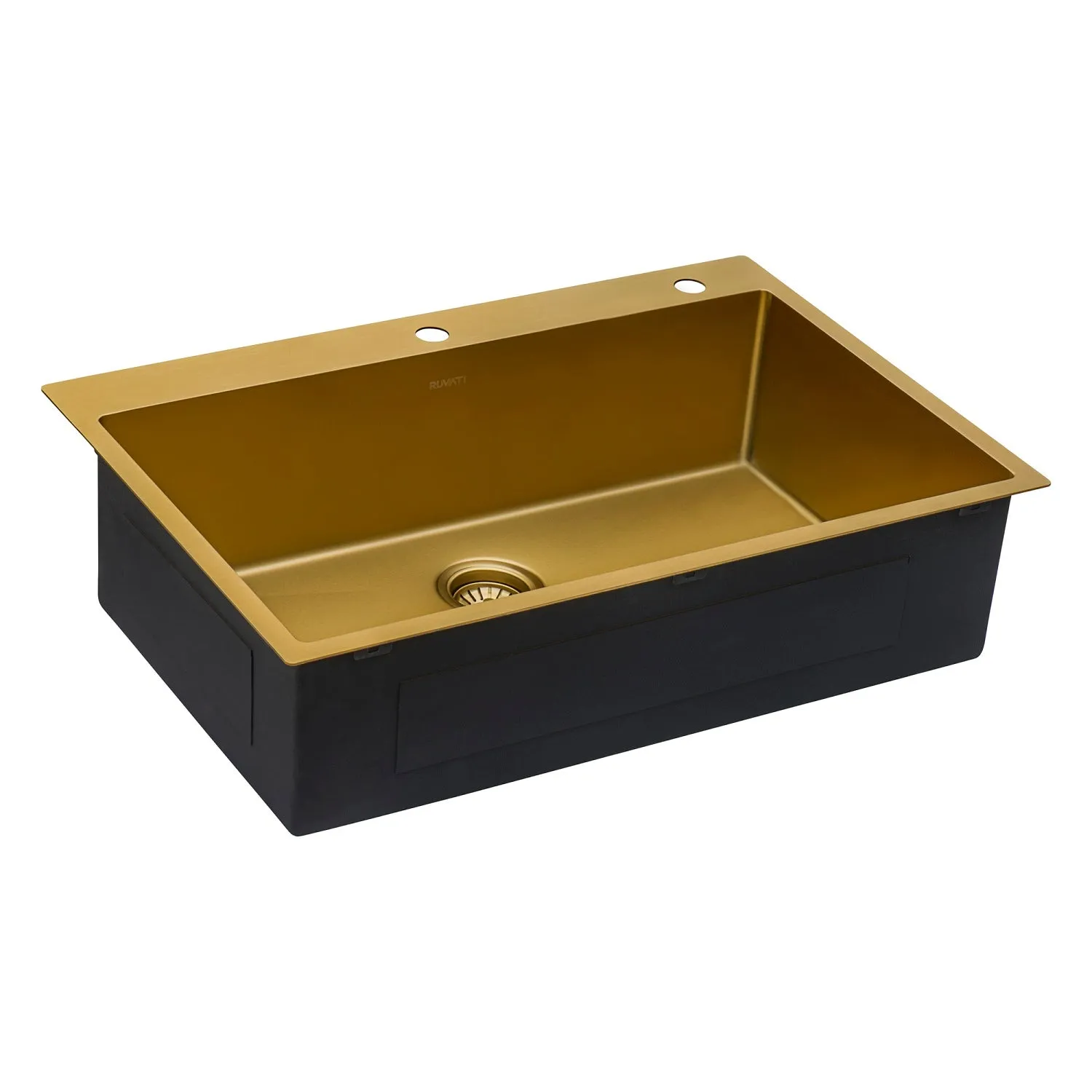 Ruvati 33 x 22 inch Satin Brass Matte Gold Stainless Steel Drop-in Topmount Kitchen Sink Single Bowl – RVH5005GG