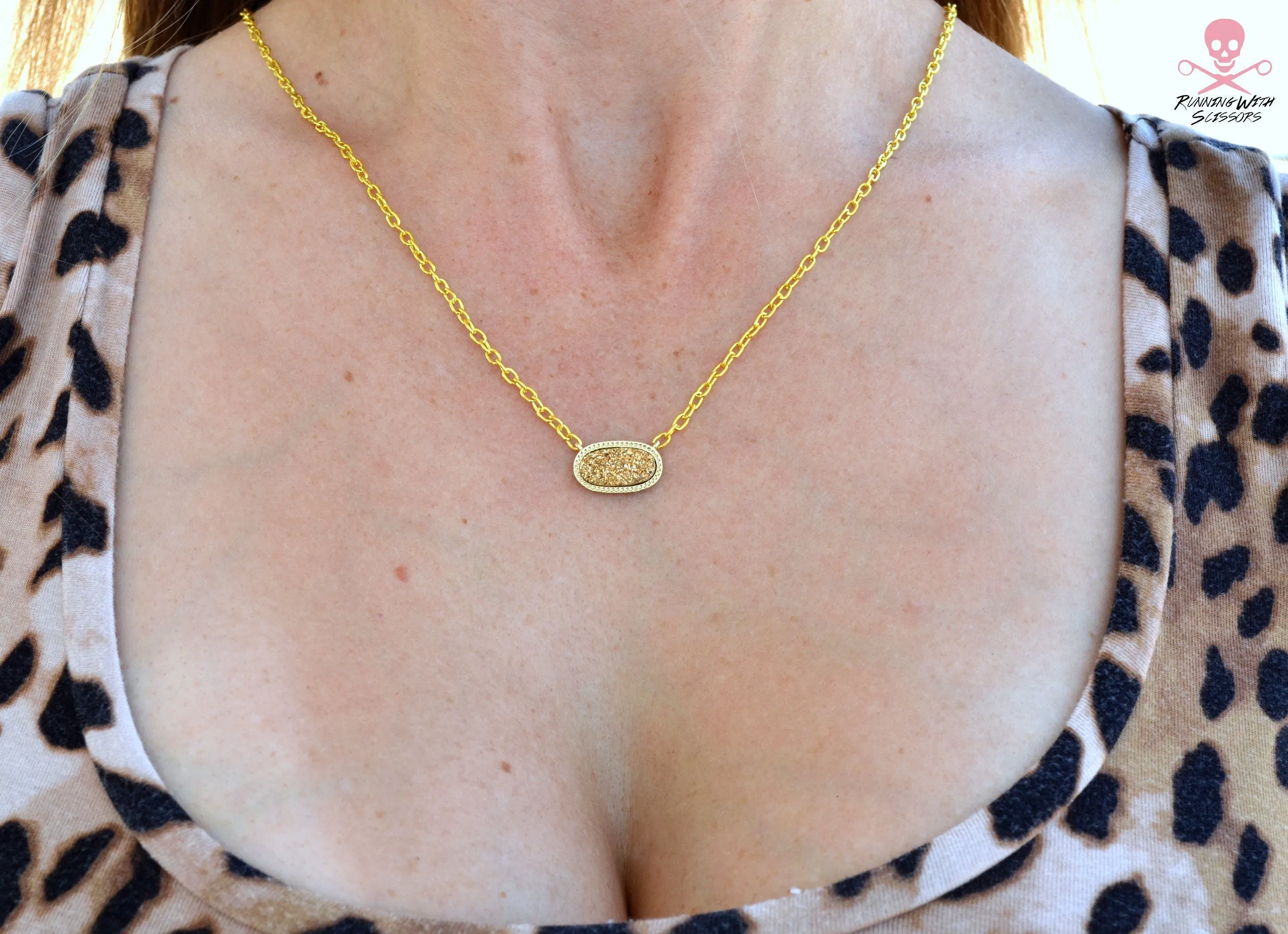 SALE YELLOW DRUZY Oval Pendant Necklace