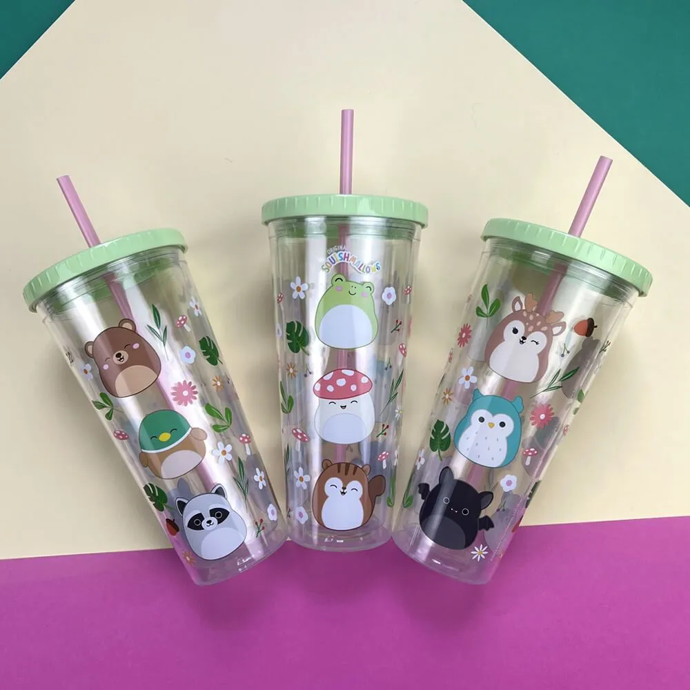 Squishmallow Clear Beaker & Straw - 600ml - Green Lid