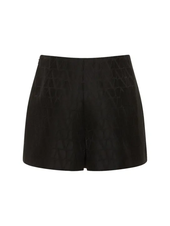 Valentino   Wool &amp; silk crepe high rise logo shorts 
