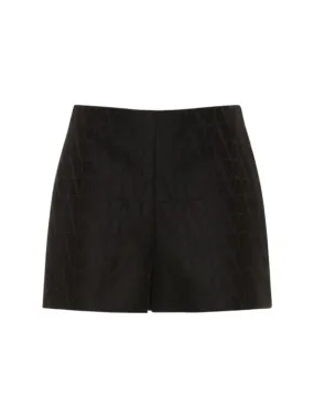 Valentino   Wool &amp; silk crepe high rise logo shorts 
