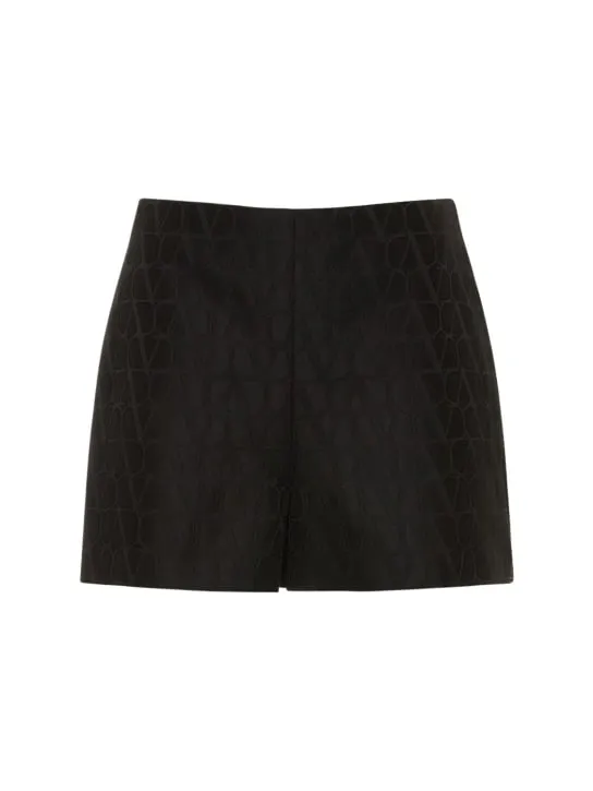 Valentino   Wool &amp; silk crepe high rise logo shorts 
