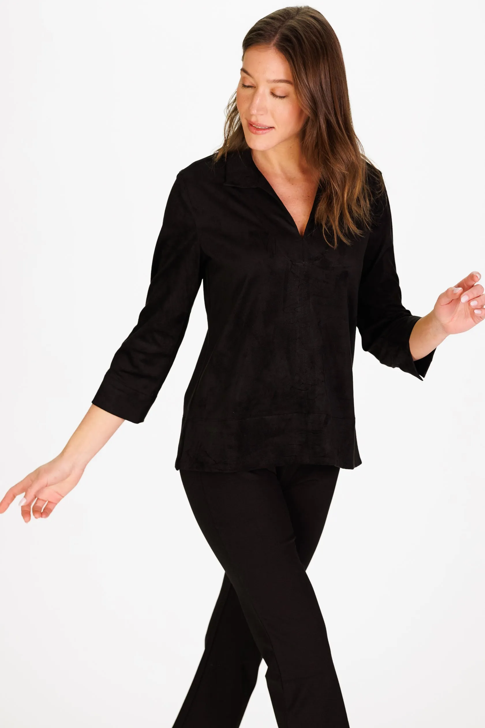 Victoria Tunic Top in Black Stretch Suede