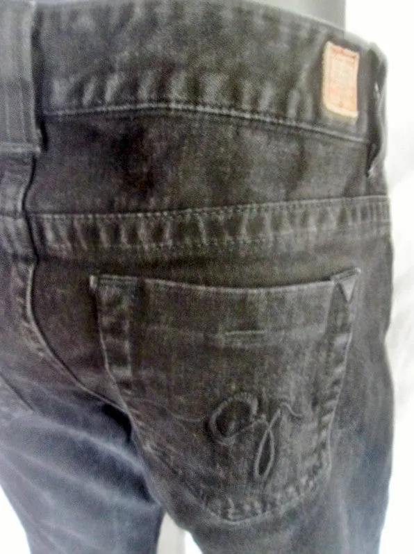 Womens GUESS DAREDEVIL BOOT CUT Denim JEANS PANTS BLACK 29 Embroidered Dungarees