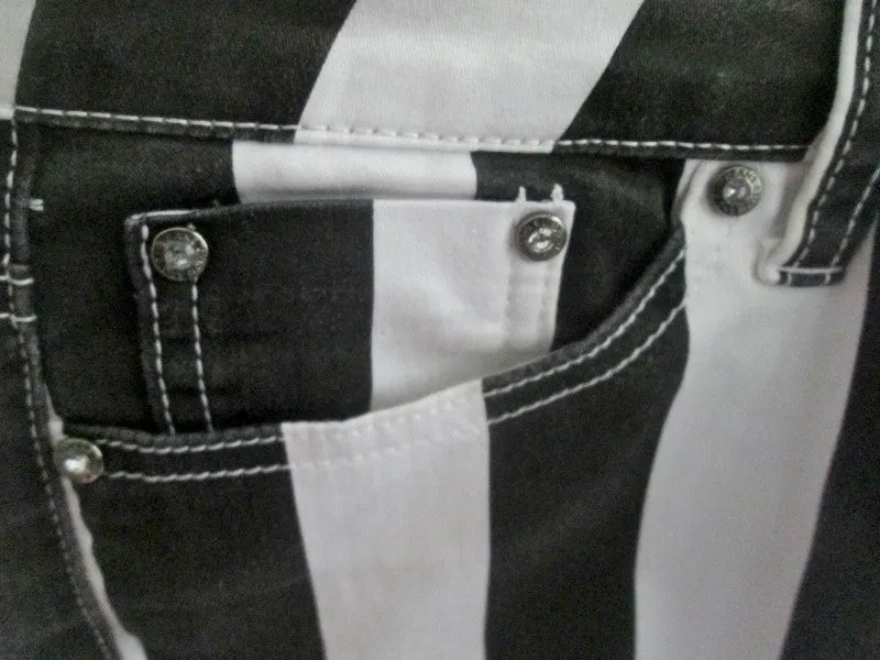 Womens KLIP JEANS Stripe Gangsta Jailbird PANTS BLACK WHITE 7 Hip hop Dungarees