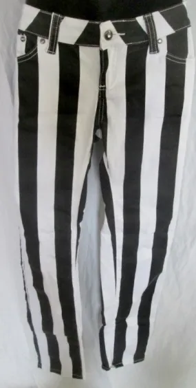 Womens KLIP JEANS Stripe Gangsta Jailbird PANTS BLACK WHITE 7 Hip hop Dungarees