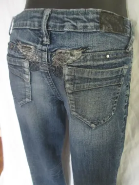 Womens Ladies ROBIN'S JEAN CHRETIEN JEANS ANGEL WINGS PANTS 26 BLUE Denim