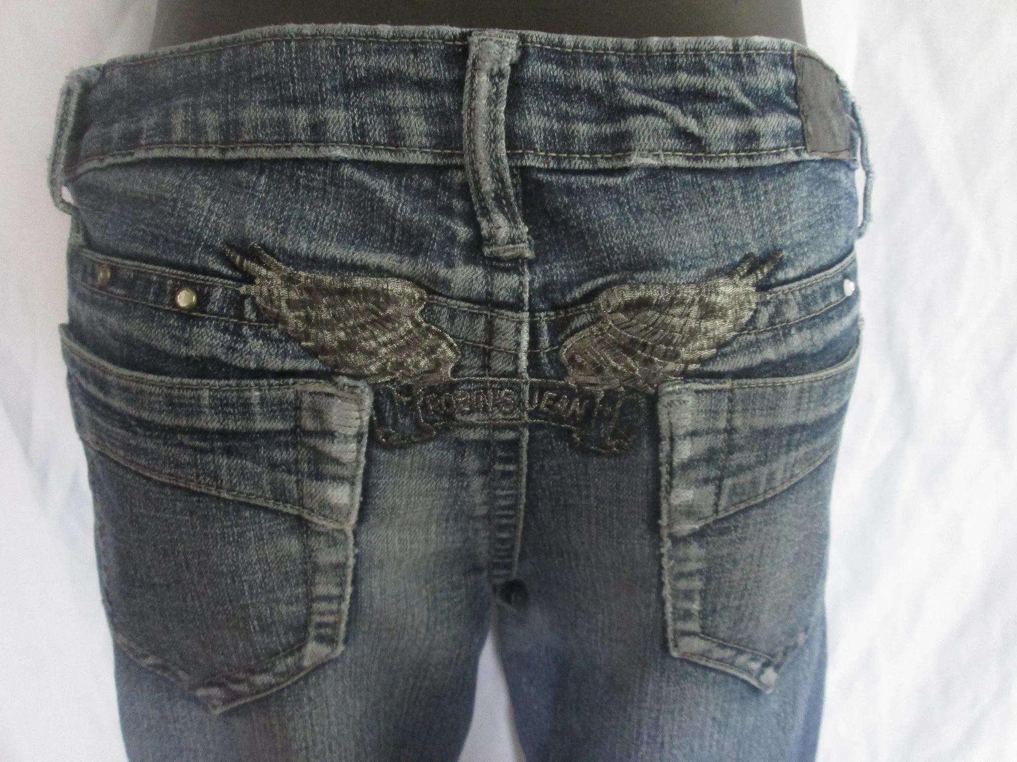 Womens Ladies ROBIN'S JEAN CHRETIEN JEANS ANGEL WINGS PANTS 26 BLUE Denim