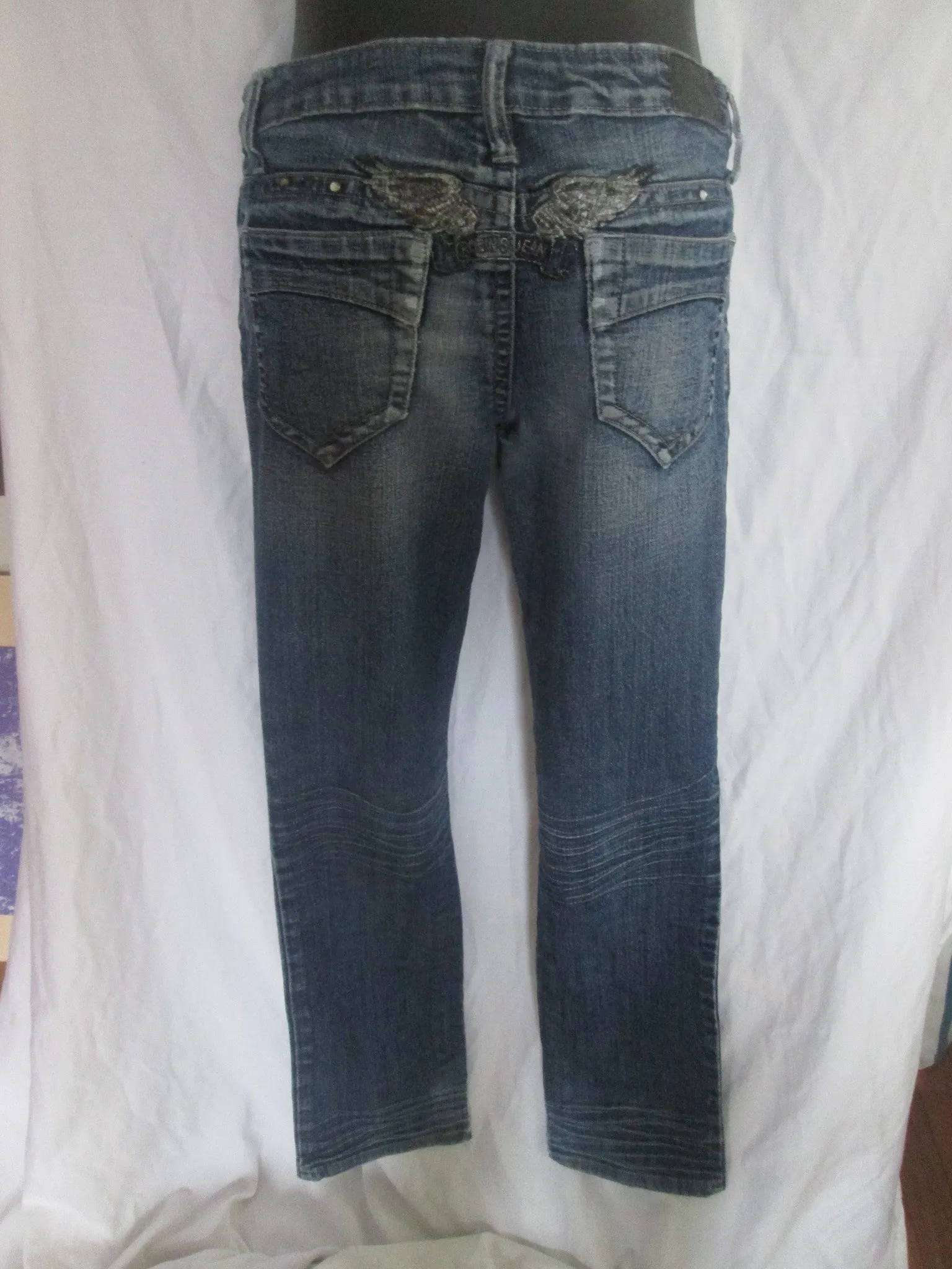 Womens Ladies ROBIN'S JEAN CHRETIEN JEANS ANGEL WINGS PANTS 26 BLUE Denim