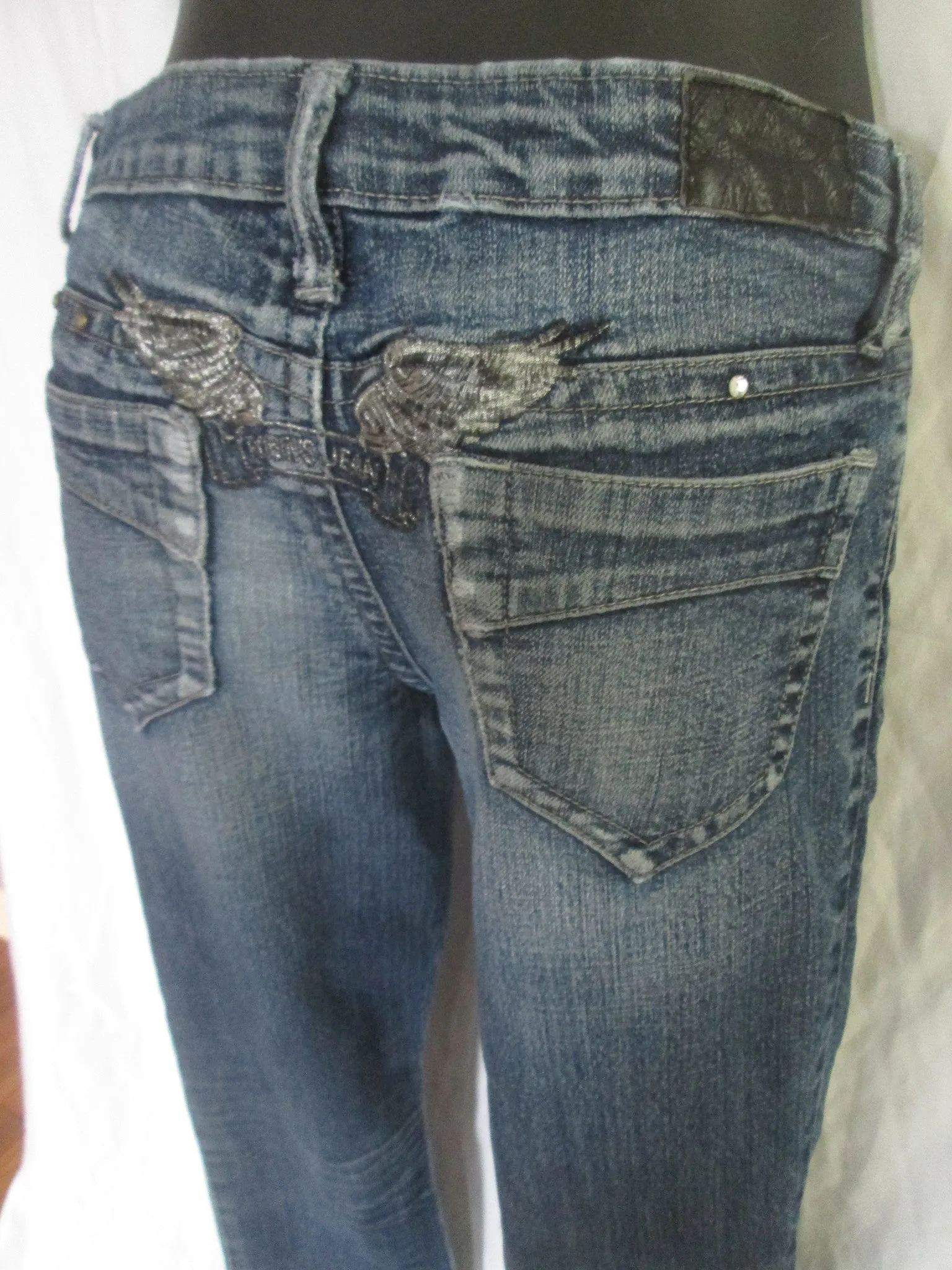 Womens Ladies ROBIN'S JEAN CHRETIEN JEANS ANGEL WINGS PANTS 26 BLUE Denim