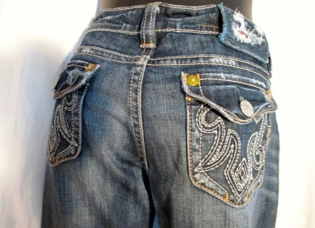 Womens MEK DENIM OAXACA JEANS Denim PANTS Dungarees BLUE 27 X 32 Embroidered
