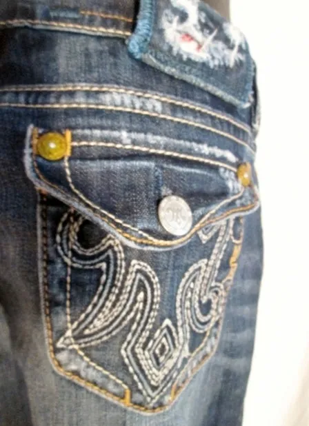 Womens MEK DENIM OAXACA JEANS Denim PANTS Dungarees BLUE 27 X 32 Embroidered
