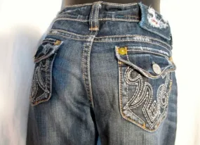 Womens MEK DENIM OAXACA JEANS Denim PANTS Dungarees BLUE 27 X 32 Embroidered