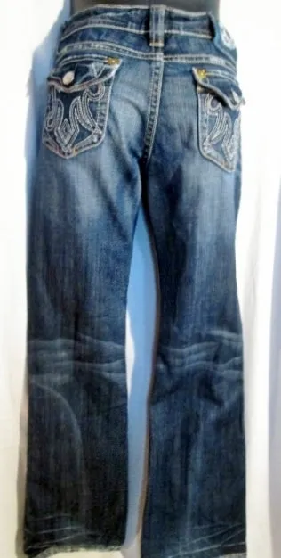 Womens MEK DENIM OAXACA JEANS Denim PANTS Dungarees BLUE 27 X 32 Embroidered