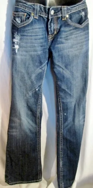 Womens MEK DENIM OAXACA JEANS Denim PANTS Dungarees BLUE 27 X 32 Embroidered
